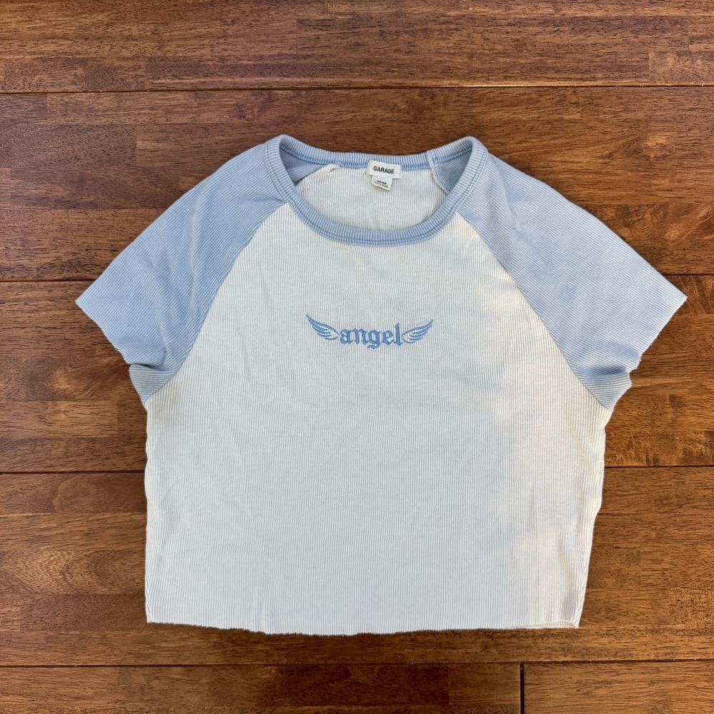 Garage Blue and White Angel crop top